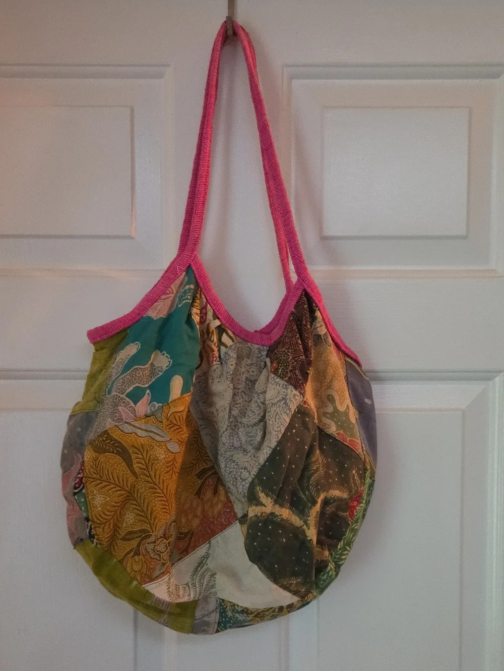 Kantha Patchwork Tote Bag with Pink Trim
